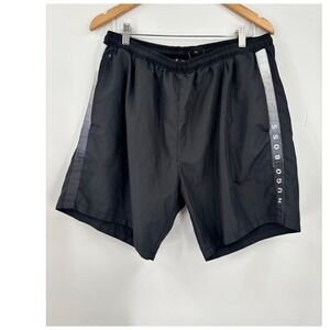 Hugo Boss Swim Shorts Mens XXL Black Silver Logo Stripe Trunks Beachwear
